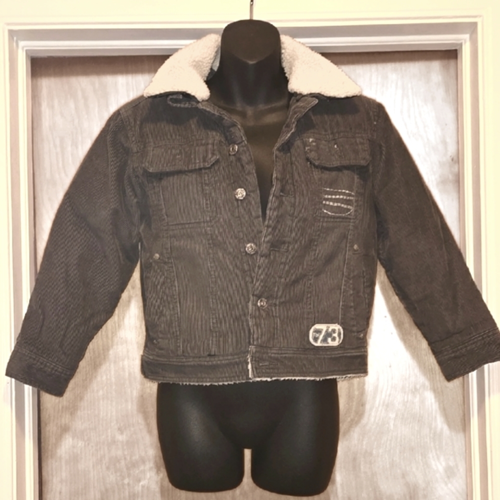 Timberland Kids Dark-Gray Corduroy Jacket with Detachable Sherpa Collar